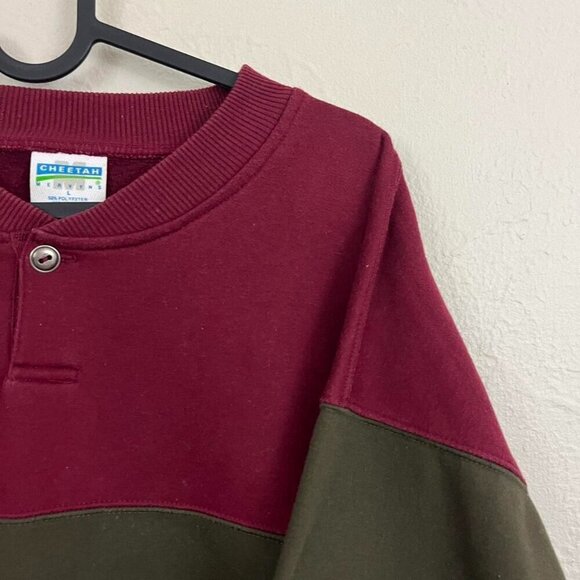 90s red green colorblock henley sweatshirt - Picture 3 of 7